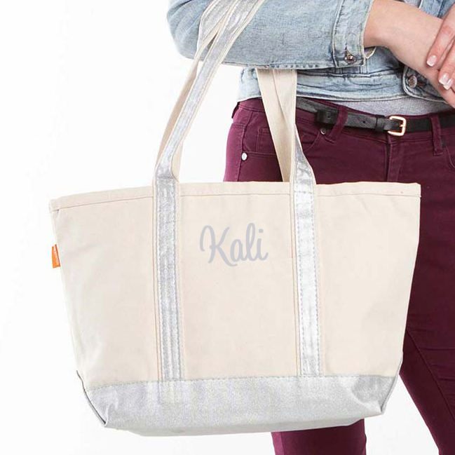Personalized Metallic Trim Tote Bag