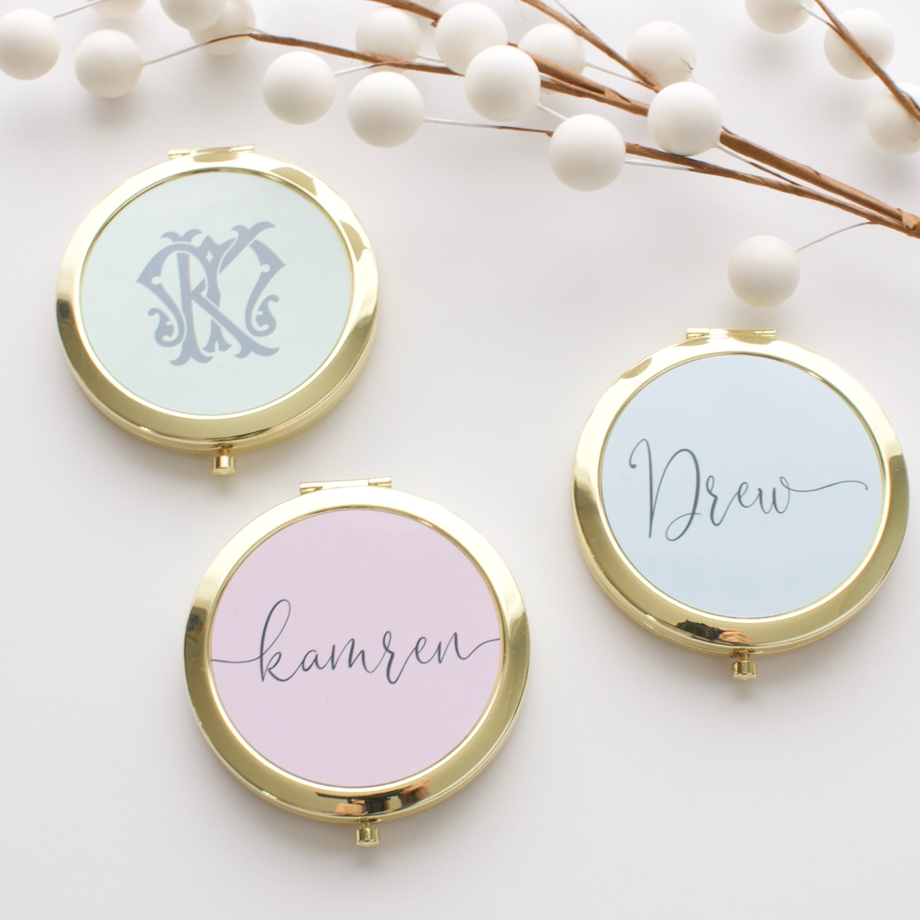 Personalized Gold Compact Mirror