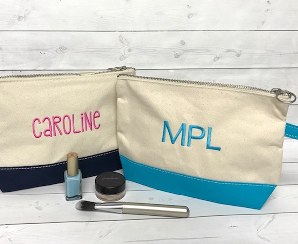 Cotton Canvas Contrast Trim Makeup Bag - Happy Thoughts Gifts