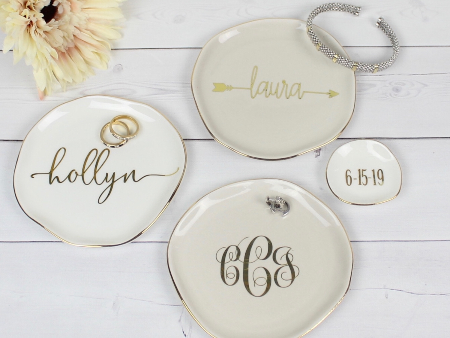 Personalized Gold Trimmed Ceramic Ring Dish