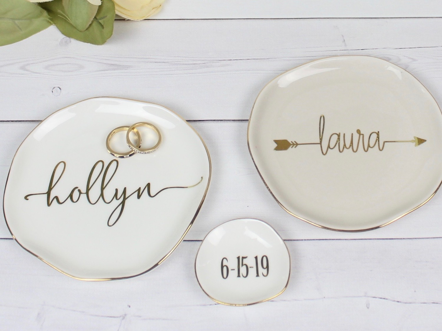 Personalized Gold Trimmed Ceramic Ring Dish