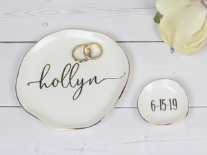 Personalized Gold Trimmed Ceramic Ring Dish