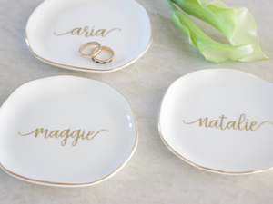 Personalized Gold Trimmed Ceramic Ring Dish
