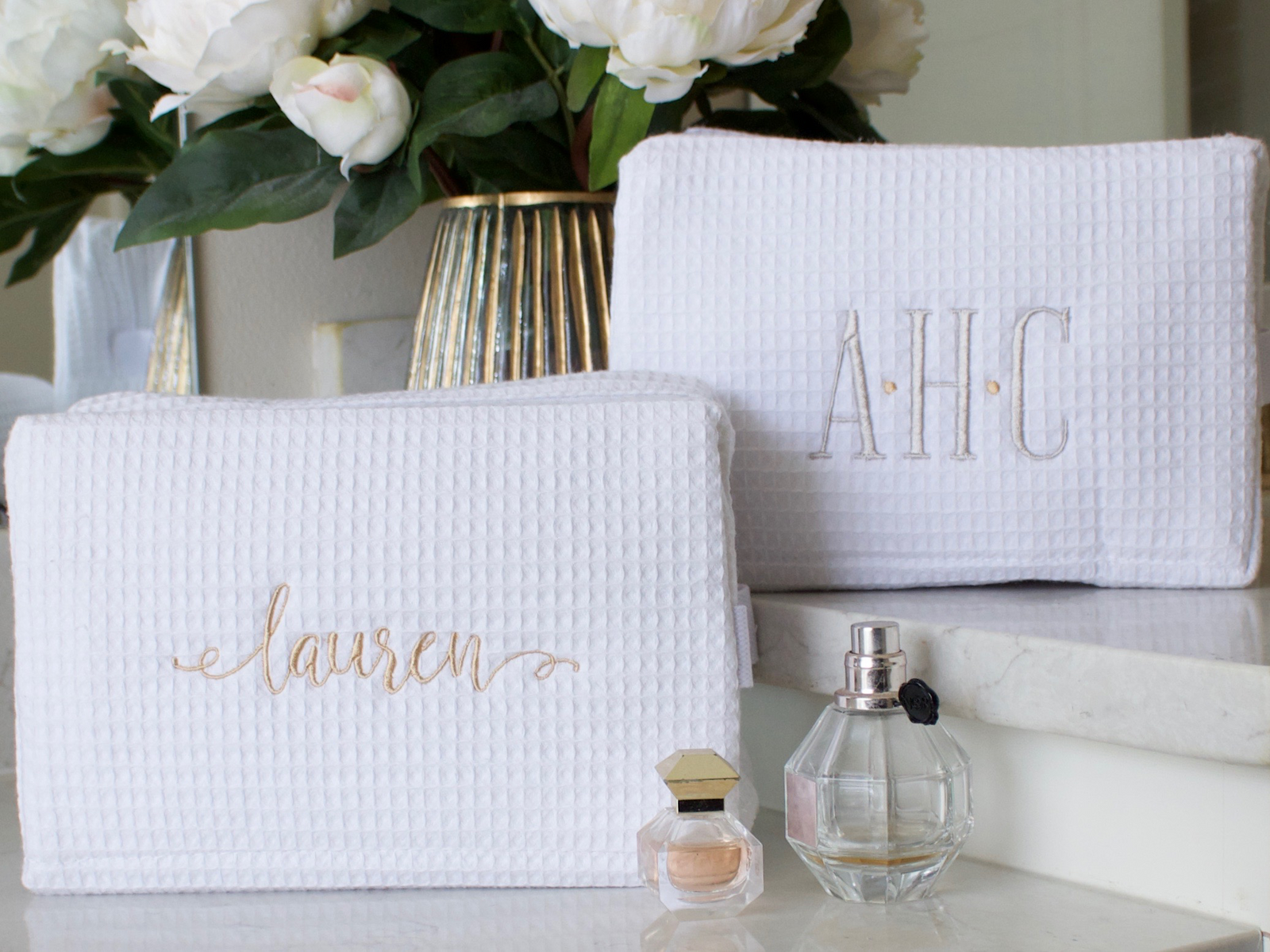 Personalized Waffle Weave Makeup Bag