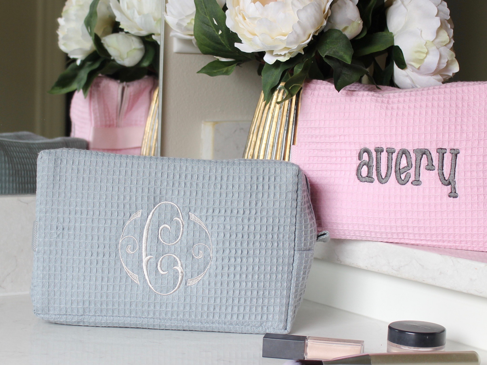 Personalized Waffle Weave Makeup Bag