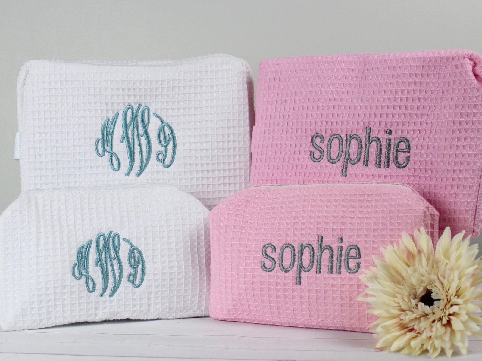 Waffle Weave Cosmetic Bag Set